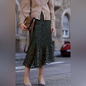 Zara Green Lace Asymmetrical Skirt - Size Small